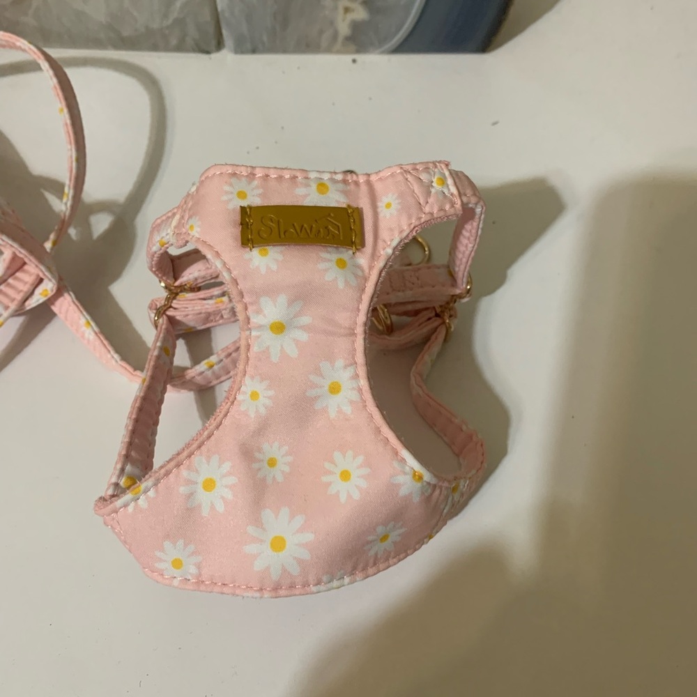 SLANE Pink and White Dog Harness with Floral Design